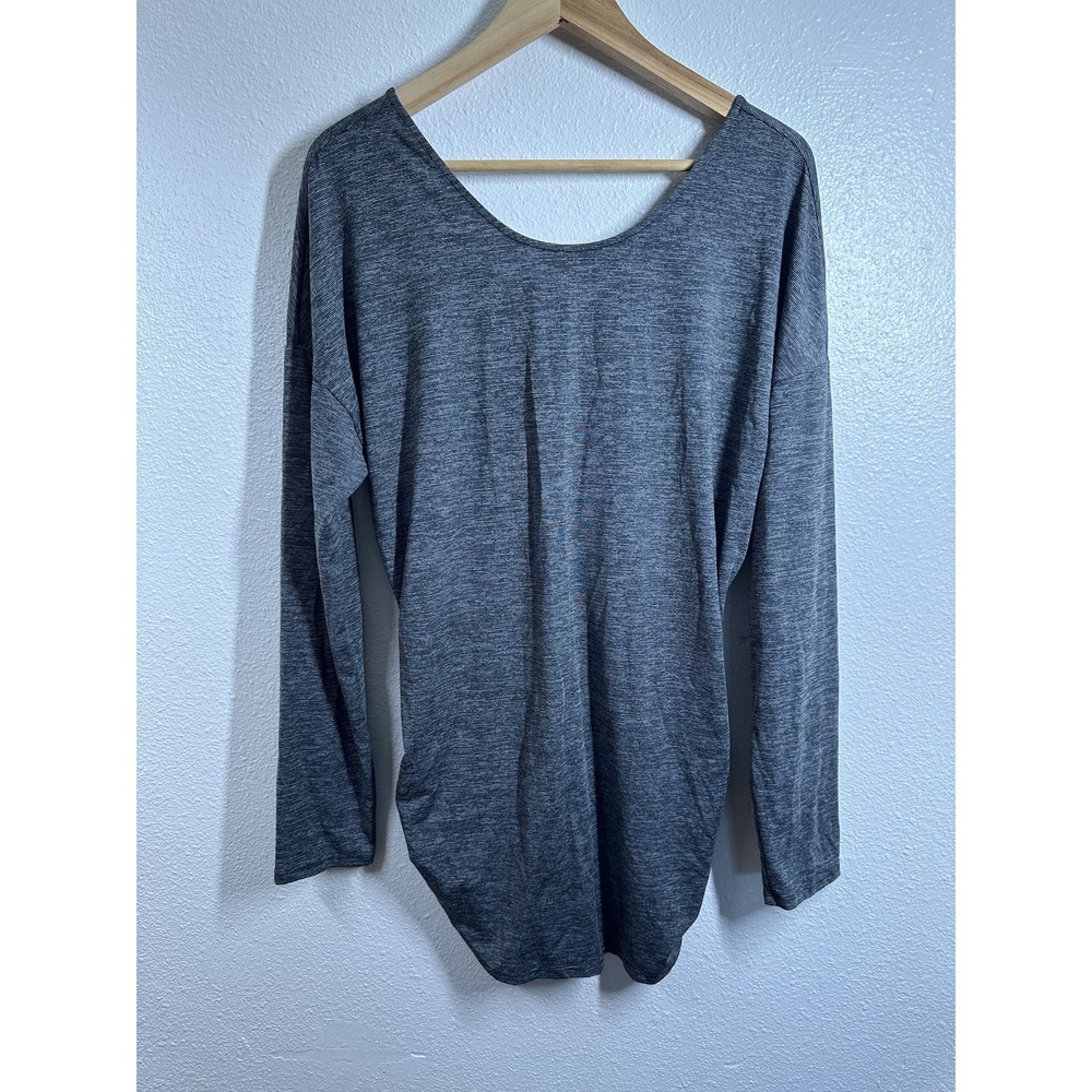 Lucy Pullover Shirt Womens Large Gray Long Sleeve‎ Ruched Side Hem Yoga Athletic